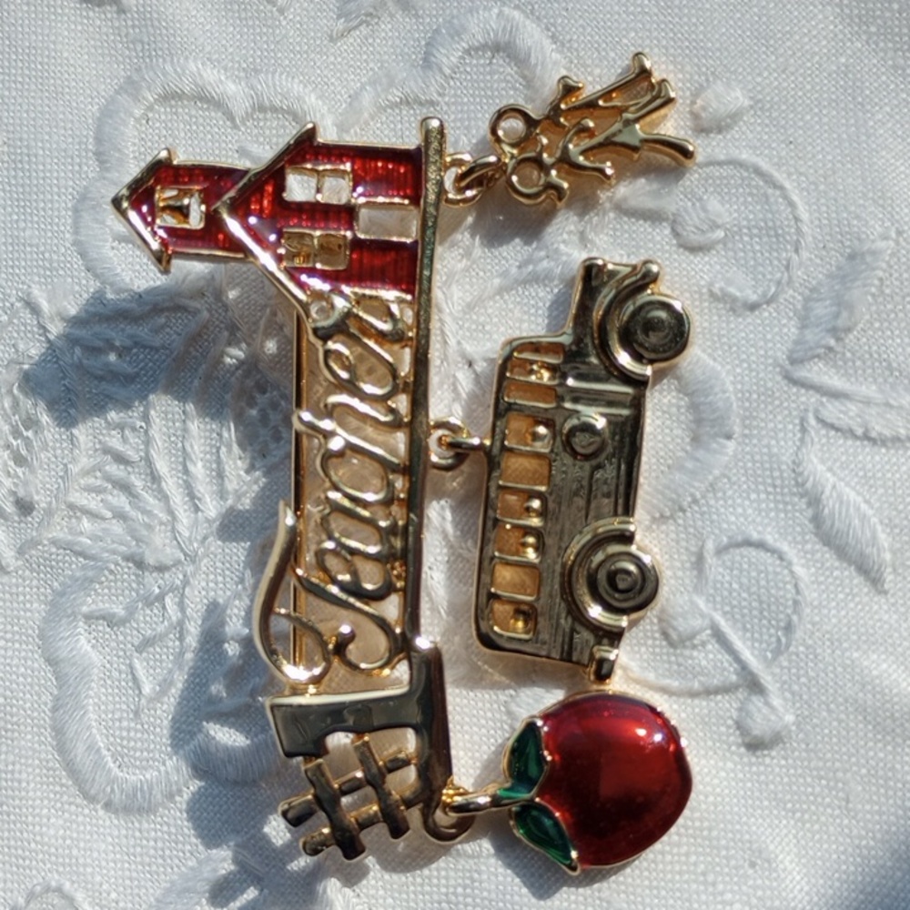 Danecraft Gold Tone Enamel Brooch Teacher Gift